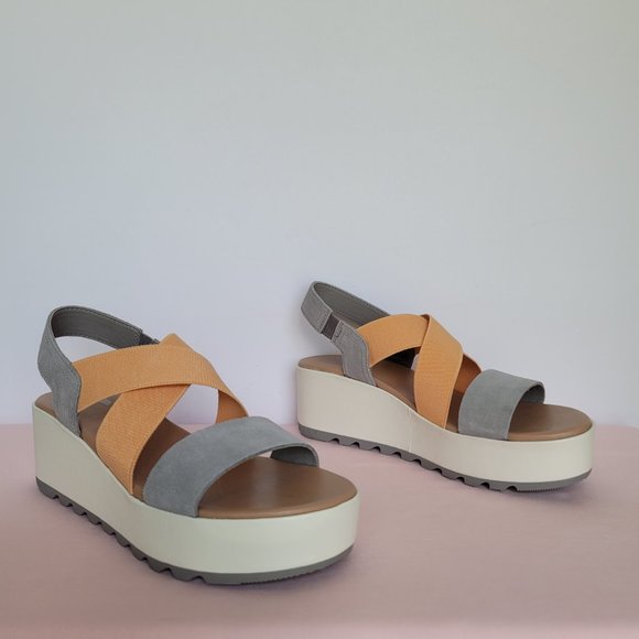 SOREL Cameron Flatform Slingback Suede/Fabric Sandals-Chrome Grey/Chalk Size 9⭐ - Picture 5 of 16